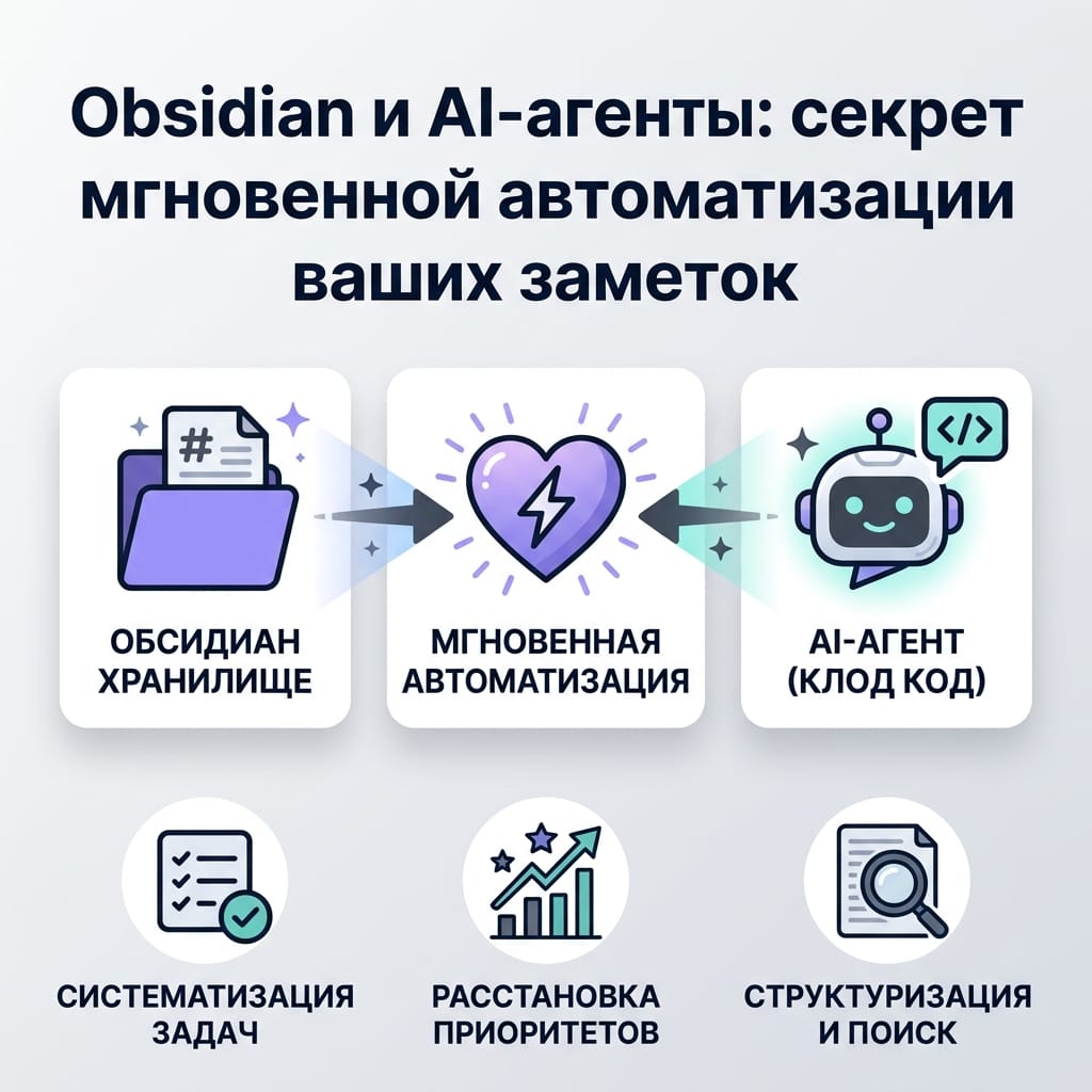 Obsidian и AI-агенты: секрет мгновенной автоматизации ваших заметок