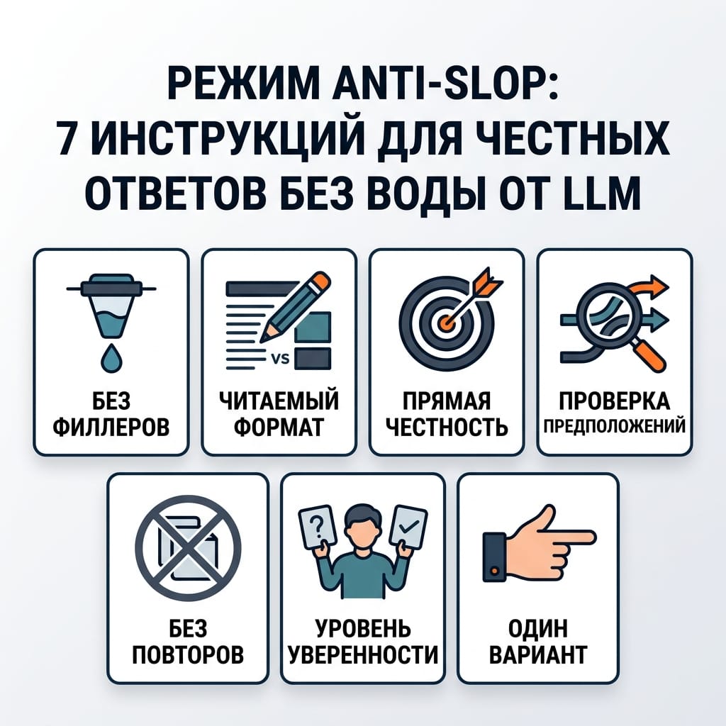 Режим Anti-Slop: 7 инструкций для честных ответов без воды от LLM