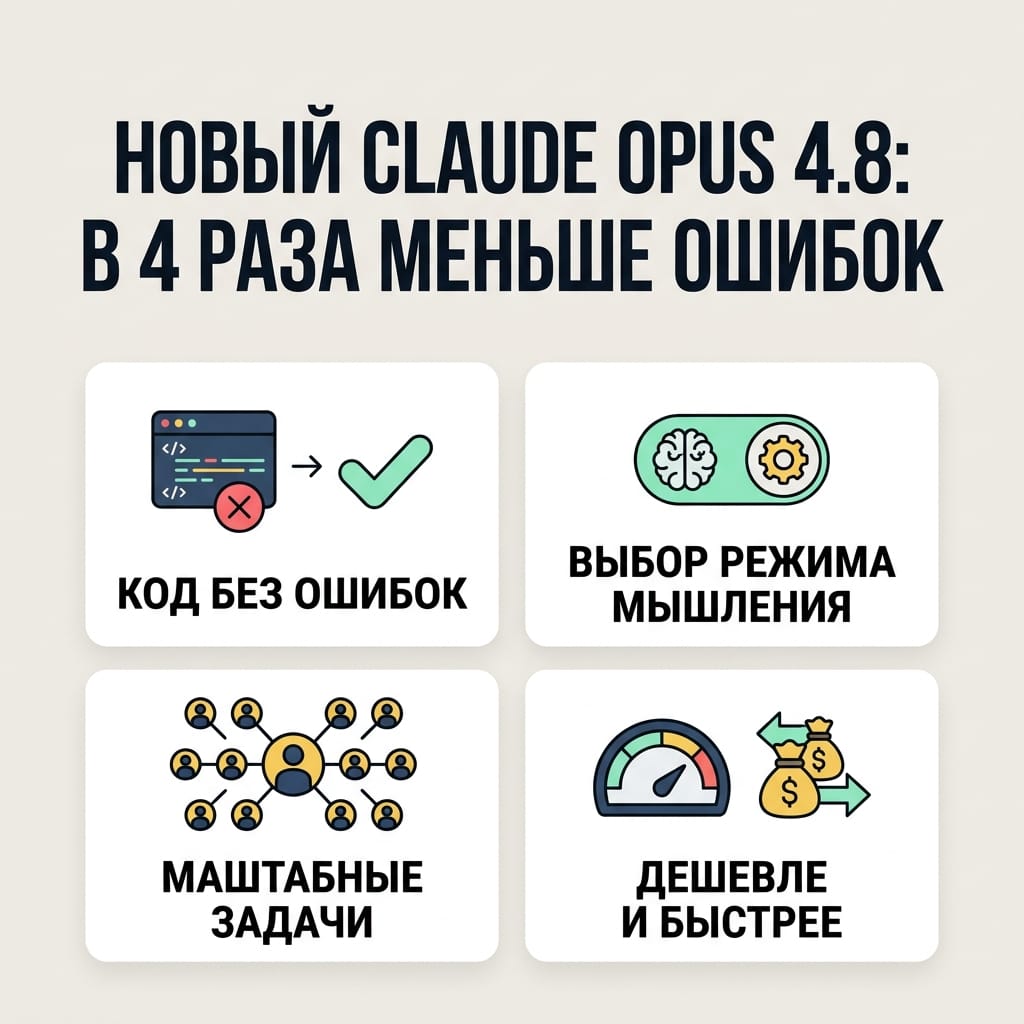 Claude Opus 4.8: как новый режим мышления сократил ошибки в коде в 4 раза