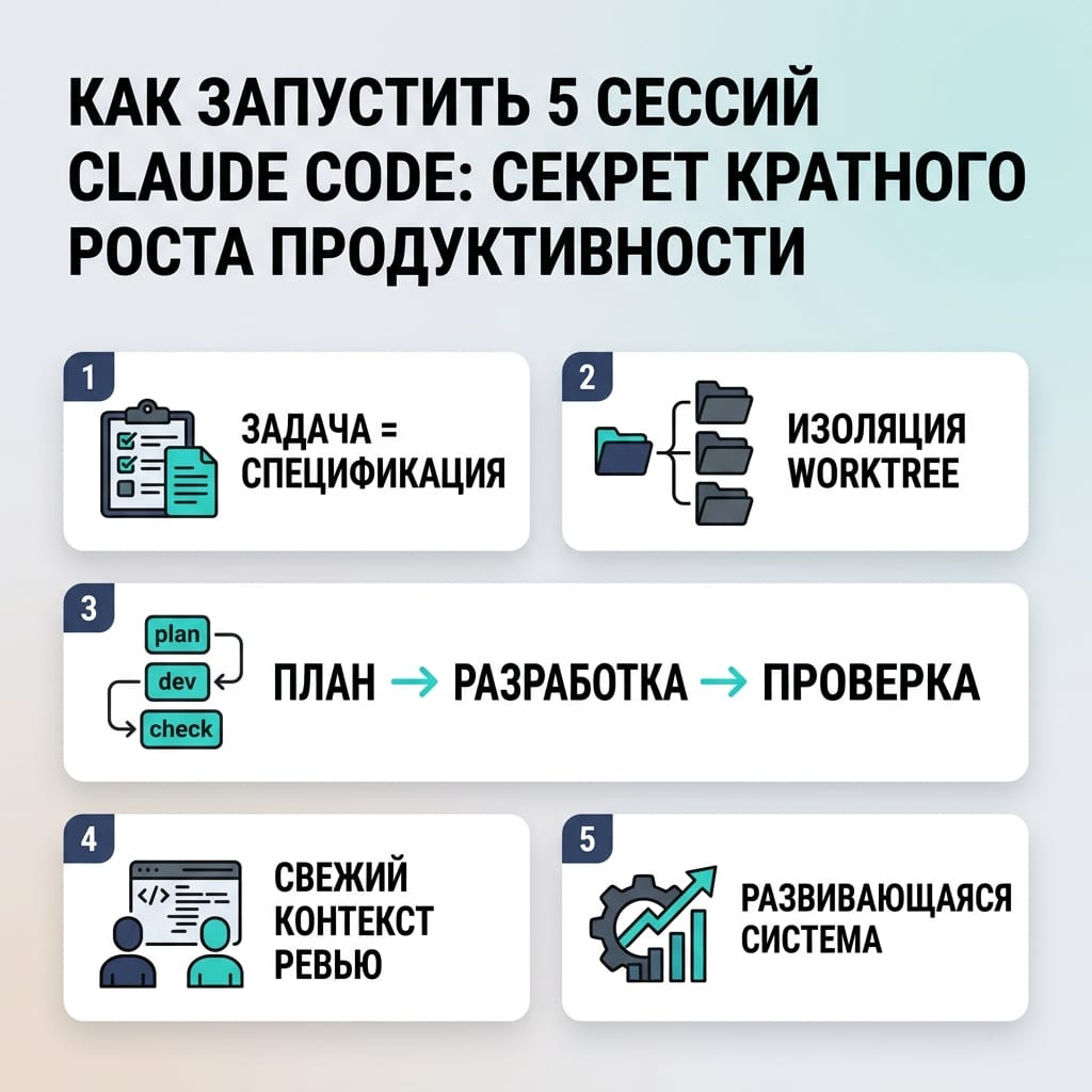 Как запустить 5 сессий Claude Code: секрет кратного роста продуктивности