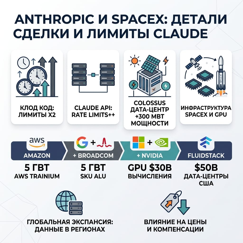 Anthropic и SpaceX: скрытые детали сделки и новые лимиты Claude