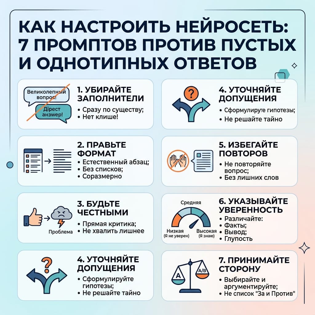 Как настроить нейросеть: 7 промптов против пустых и однотипных ответов