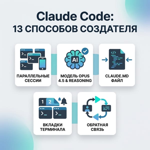 Claude Code: 13 секретов создателя для написания 100% кода нейросетью