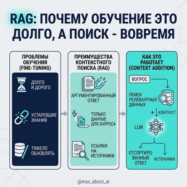 RAG: почему дообучение LLM проигрывает поиску по вашим данным