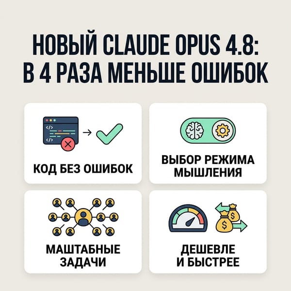Claude Opus 4.8: как новый режим мышления сократил ошибки в коде в 4 раза