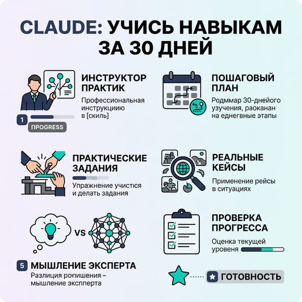 Claude: как освоить любой навык за 30 дней с помощью 7 промптов