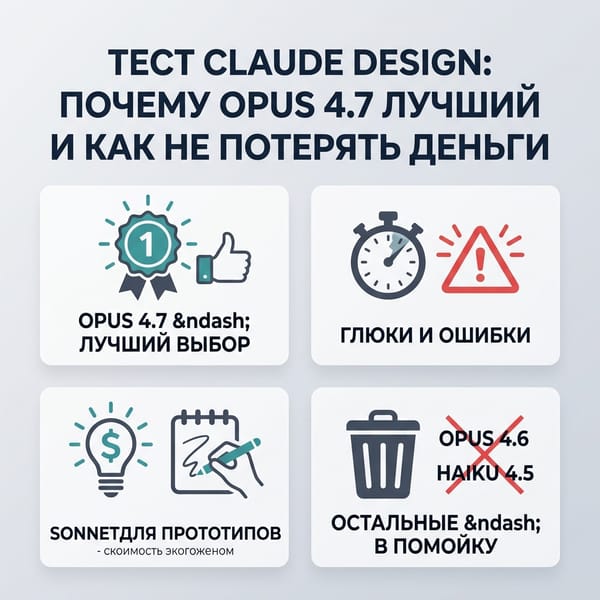Тест Claude Design: почему Opus 4.7 лучший и как не потерять деньги