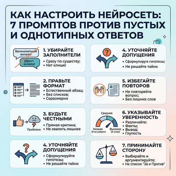 Как настроить нейросеть: 7 промптов против пустых и однотипных ответов